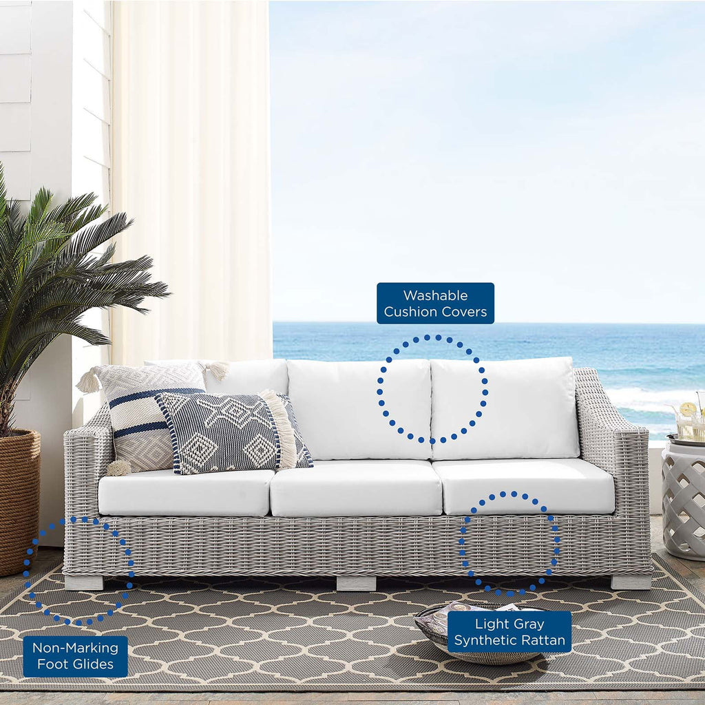 Light Gray White Wicker Rattan Patio Sofa V811065