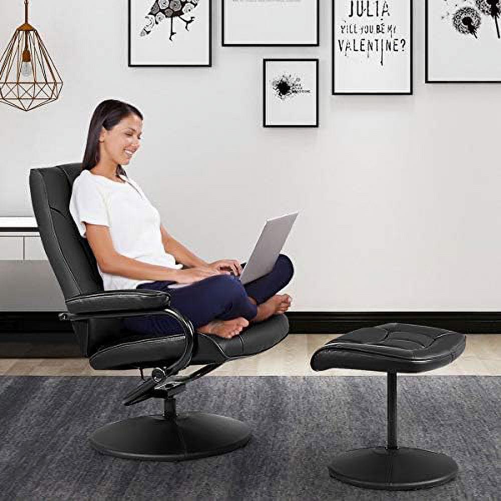 Black PU Leather Swivel Recliner Chair with Footrest Ottoman Set Z4855