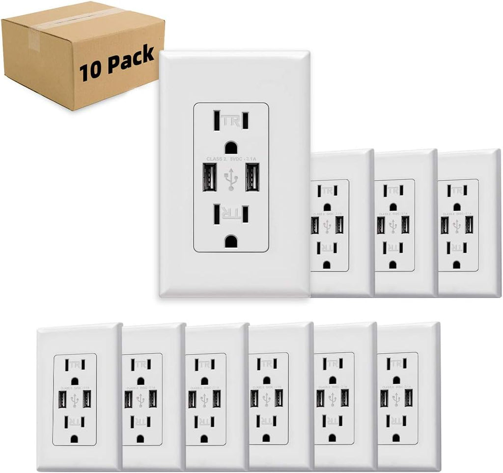 White 10pack Tamper Resistant Duplex Receptacle Wall Outlet A538