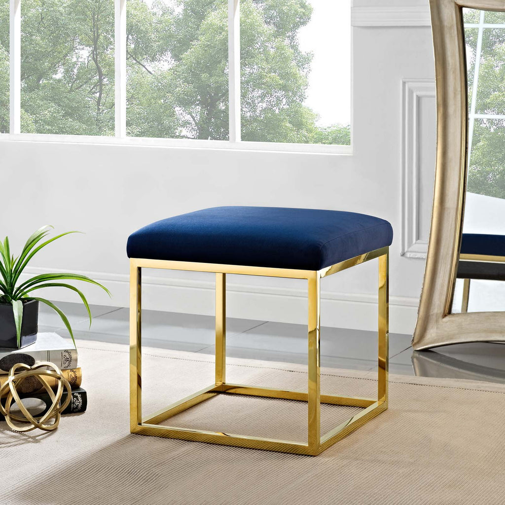 Gold Navy Velvet Accent Chair Ottoman B8473