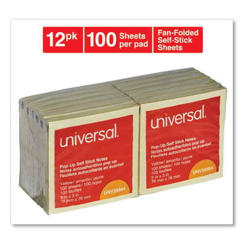 Yellow 3 X 3 Self-Stick Pop-Up Note Pads, 100-Sheet, 12/pack W1896