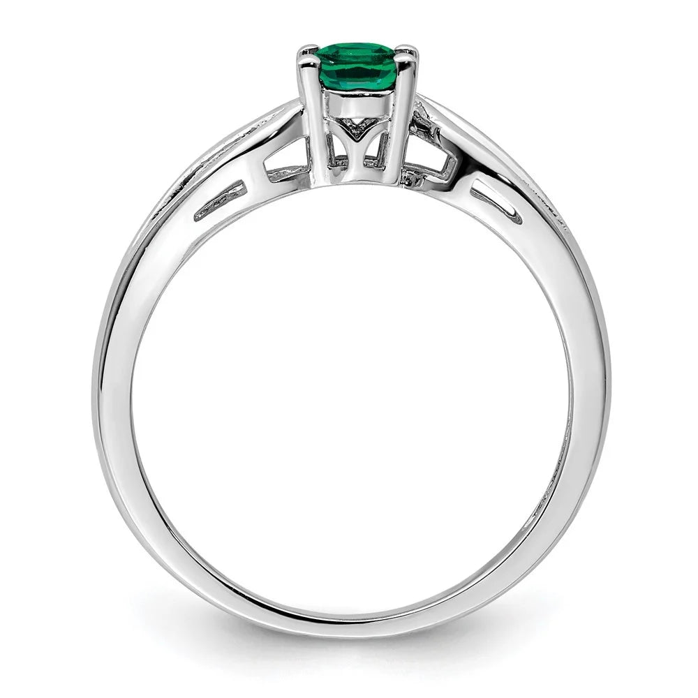 925 Sterling Silver Green Emerald Solitaire Engagement Ring Size 10 S81597