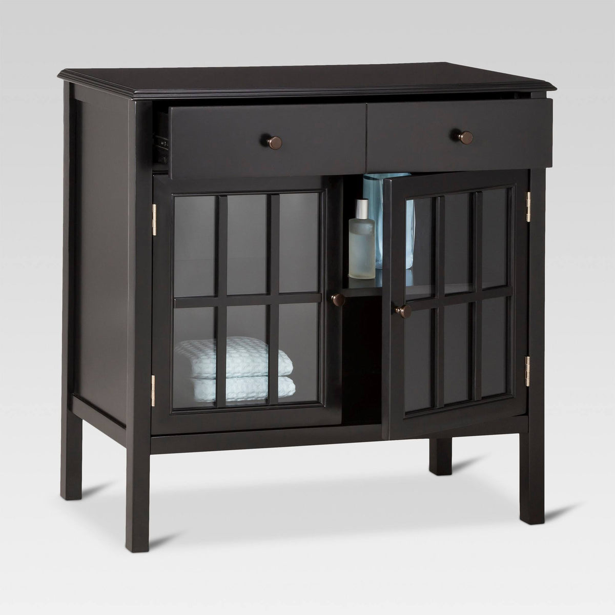 2 Door Cabinet with Drawers, Black G9266