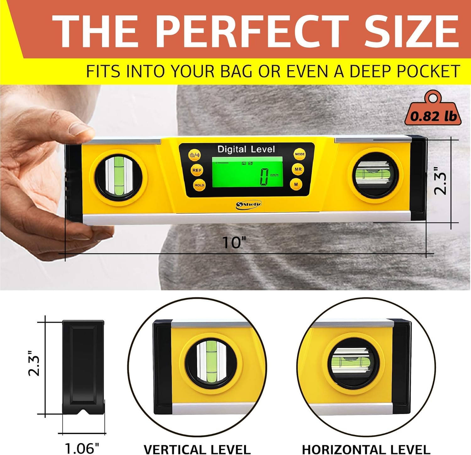 10 Inch Torpedo Level and Protractor with Carrying Case Pack of 2 V440