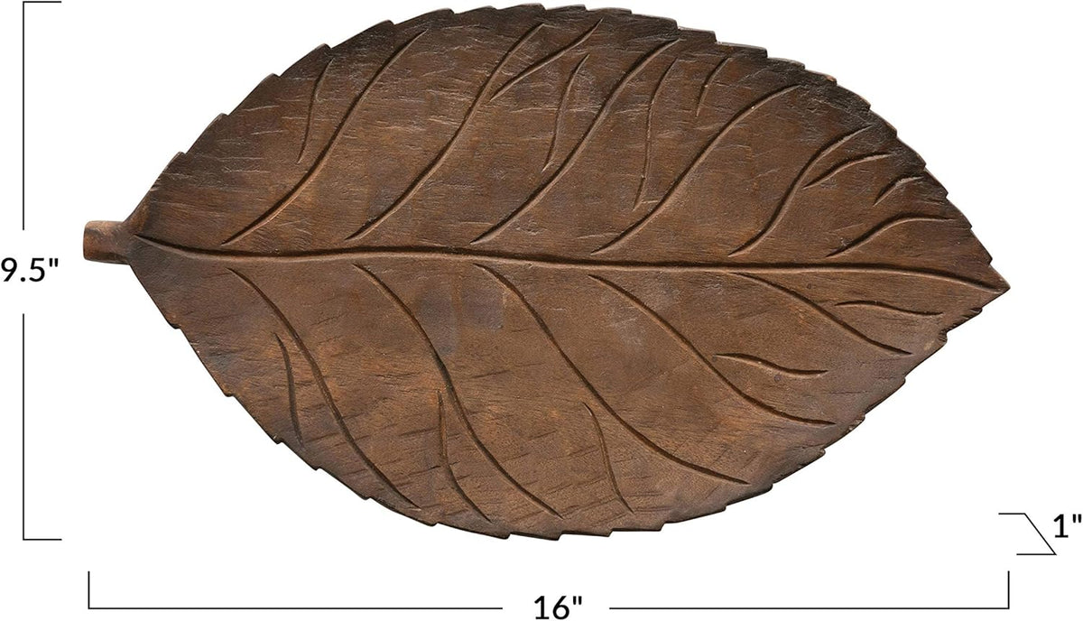 Hand-Carved Mango Wood Leaf Tray, Brown Pack of 2 F754860