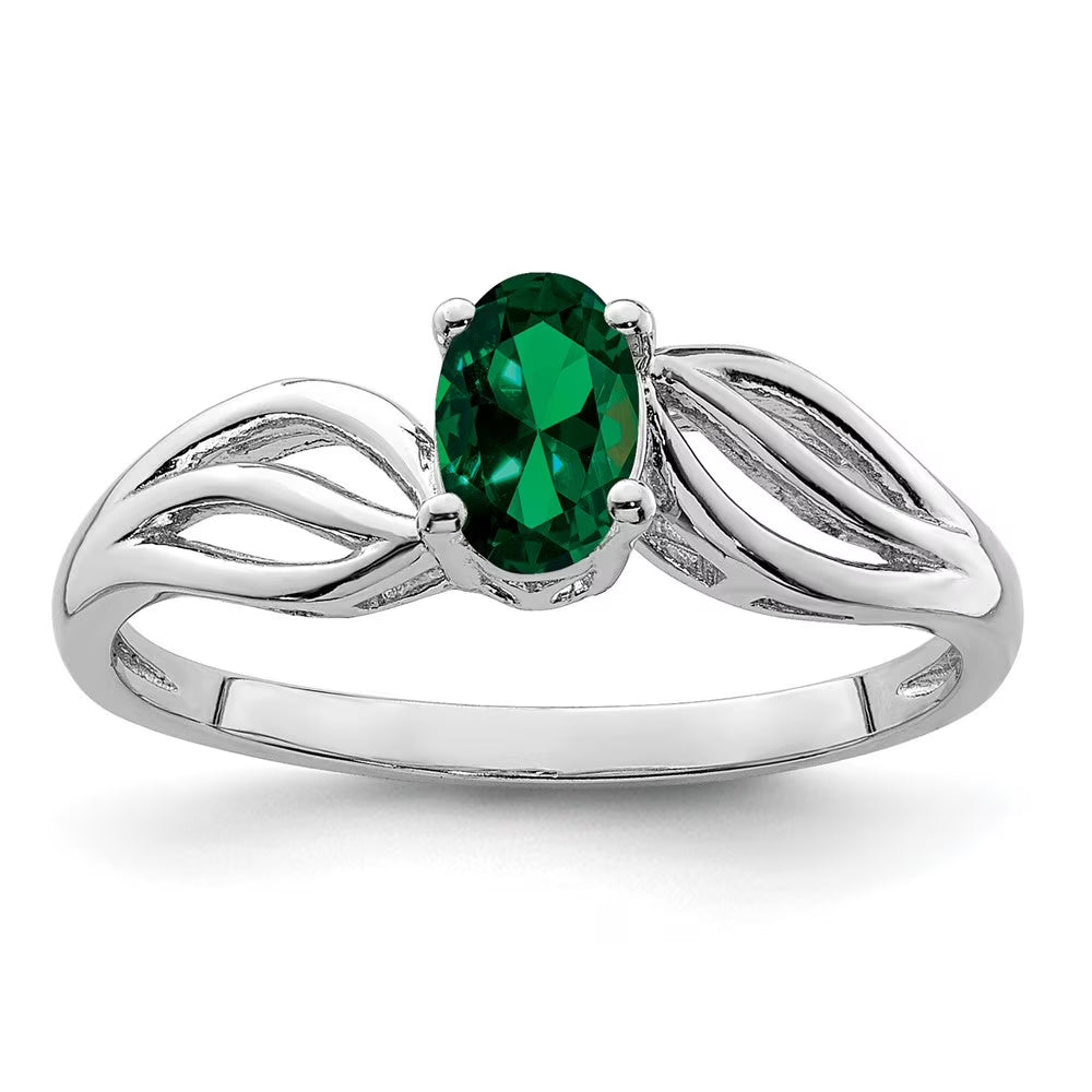 925 Sterling Silver Green Emerald Solitaire Engagement Ring Size 10 S81597