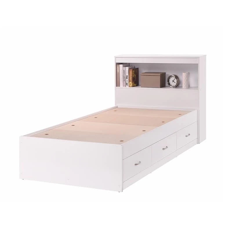Twin-size Captain Bed with 3-Drawers and Headboard White U819