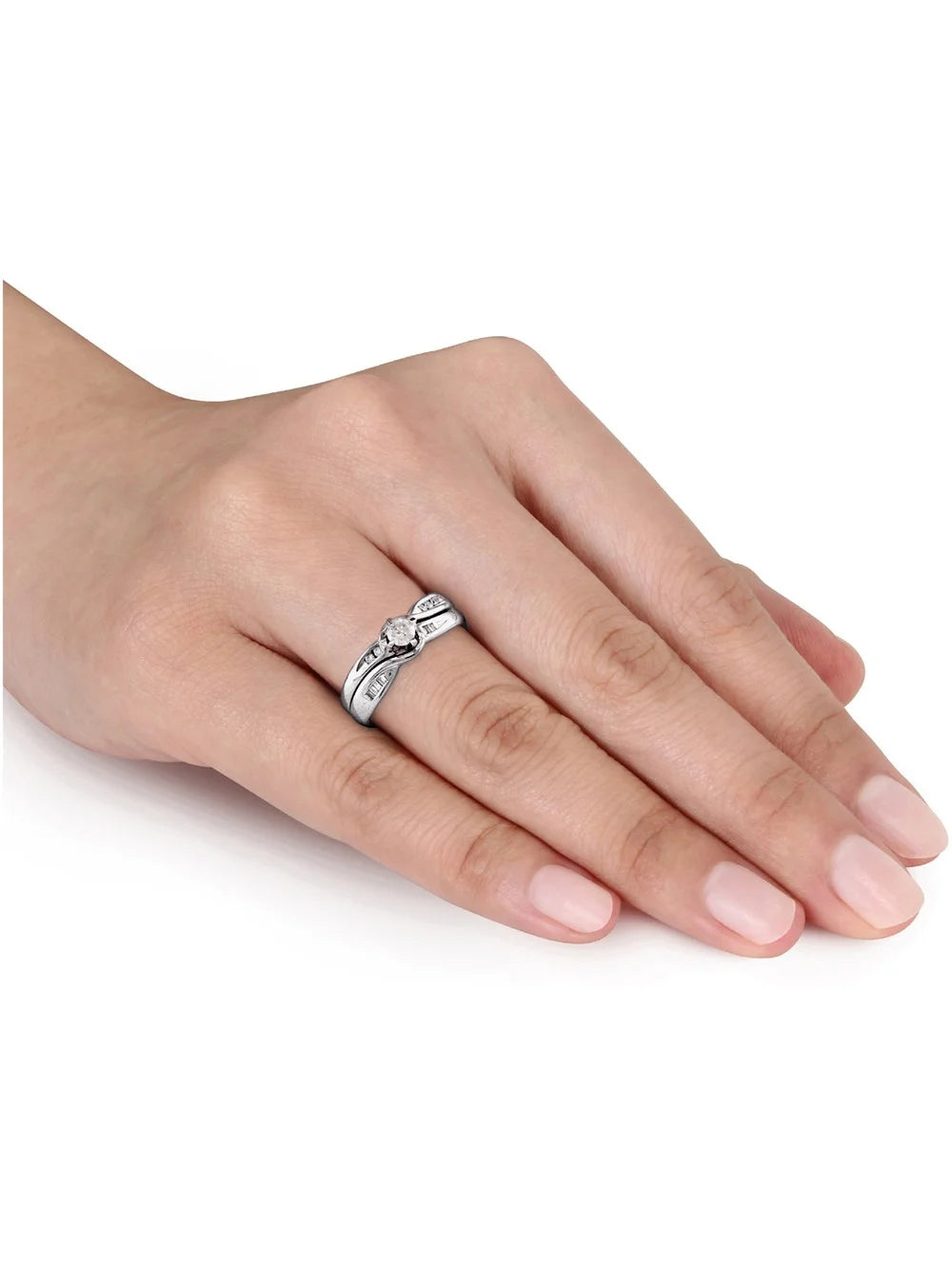 10K White Gold Diamond Engagement Ring and Wedding Band Set G918