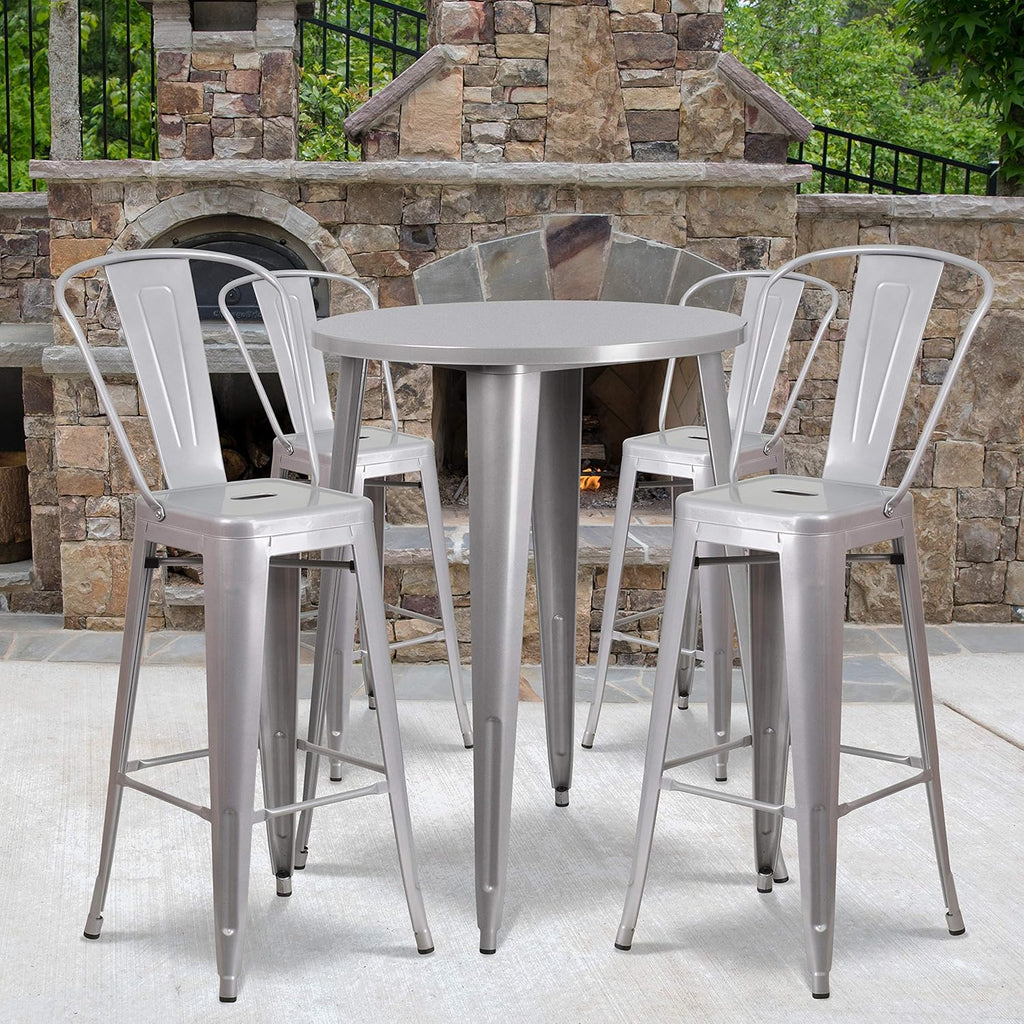Silver Metal Bar Table Set with 4 Stools K23461