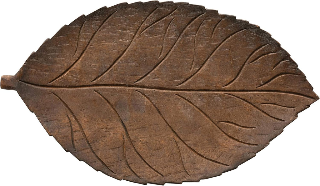 Hand-Carved Mango Wood Leaf Tray, Brown Pack of 2 F754860