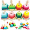 Wooden Shape Sorter and Stacking Toys, 8PCS Toddler Montessori Geometric Block Puzzle C7546