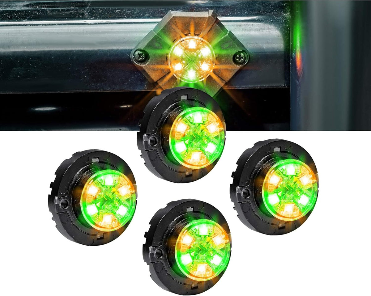 4pc AMBER WHITE LED Hideaway Strobe Light Waterproof Emergency Strobe Warning Lights Y75514