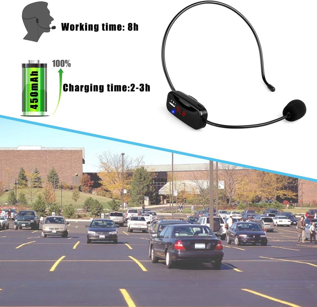 Wireless Microphone Headset System with 1 Transmitter and 5 Portable FM Radio Receiver with Earphone B170
