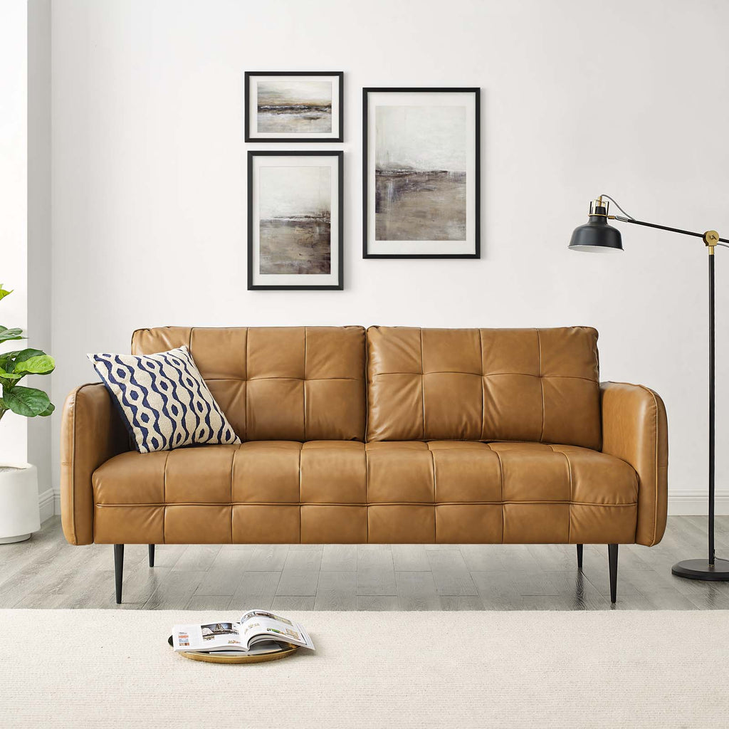 Tan Faux Leather Tufted Sofa J48748