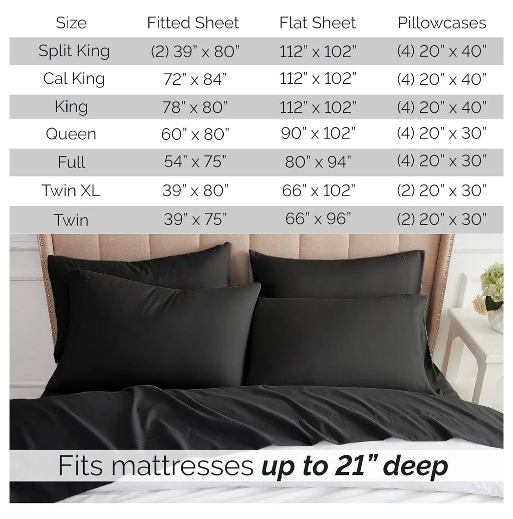 Black 6-Piece King Microfiber Bed Sheets Set with 21" Deep Fitted Sheet H32509