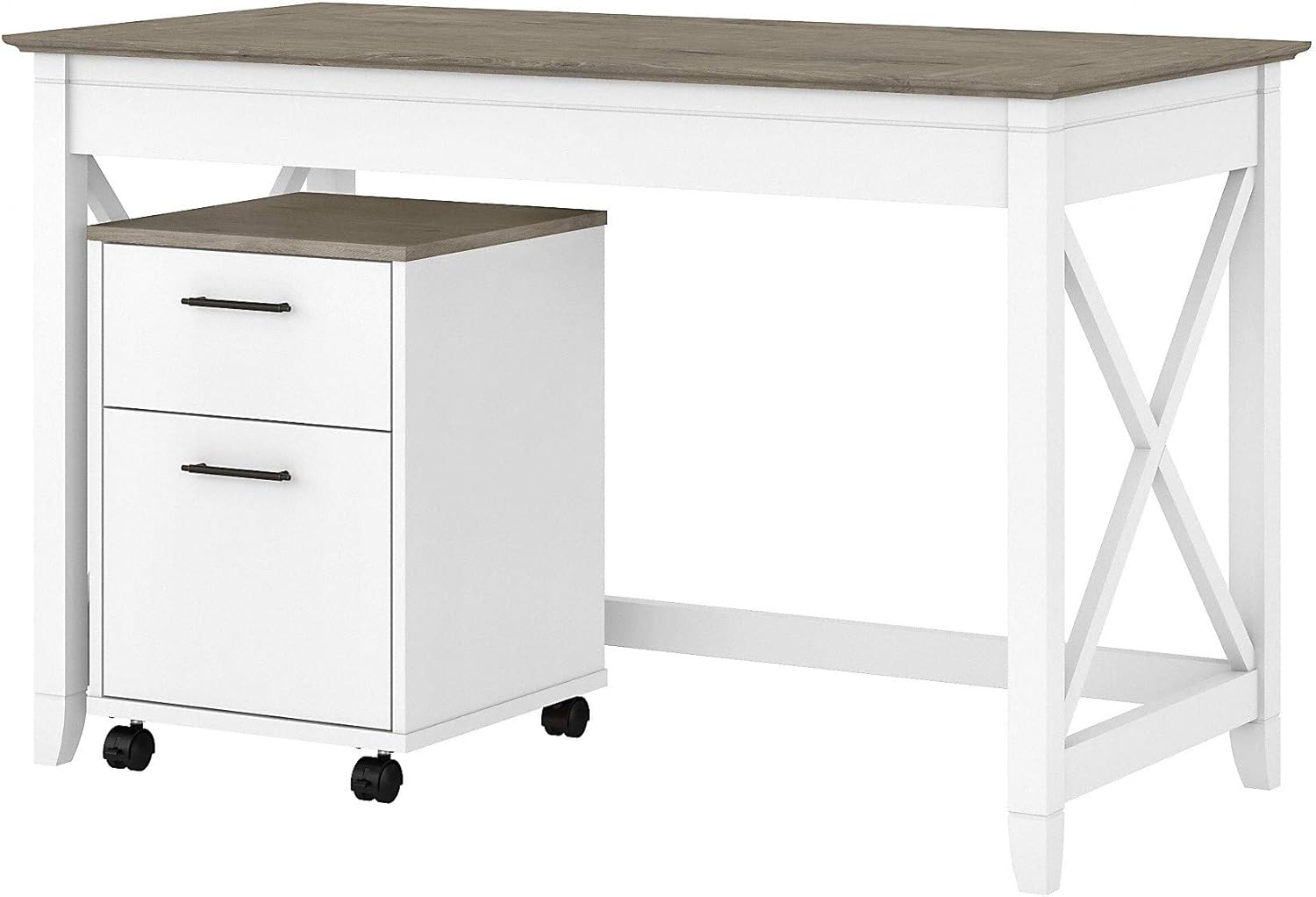 48W Pure White Shiplap Gray Writing Desk with 2 Drawer Mobile File Cabinet O138