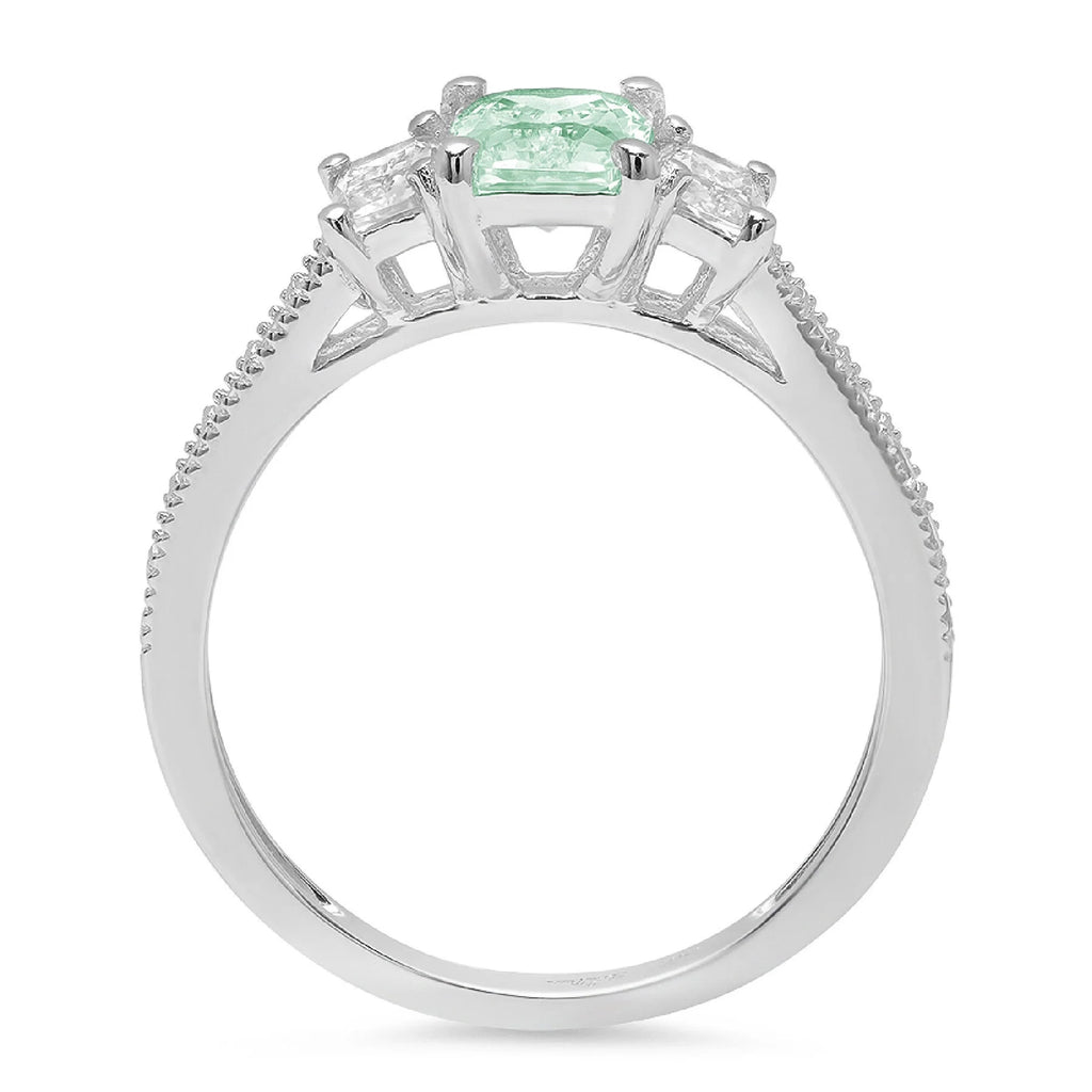 Emerald Cut Blue Moissanite 18k White Gold Three-Stone Ring Size 3.5 Q2527