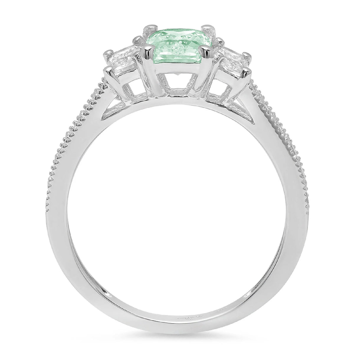 Emerald Cut Blue Moissanite 18k White Gold Three-Stone Ring Size 3.5 Q2527
