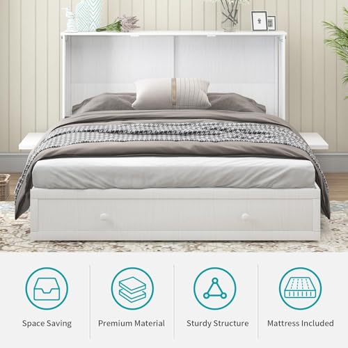 Queen Murphy Bed with Tri-fold Mattress and Storage Drawers H41844
