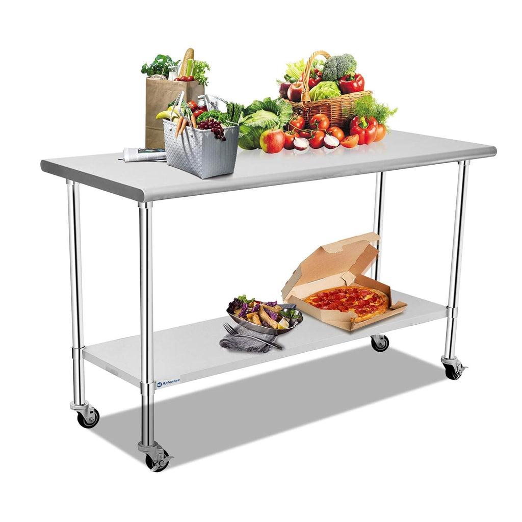 Stainless Steel Prep & Work Table 48 x 24 Inches with Caster and Adjustable Undershelf J863513