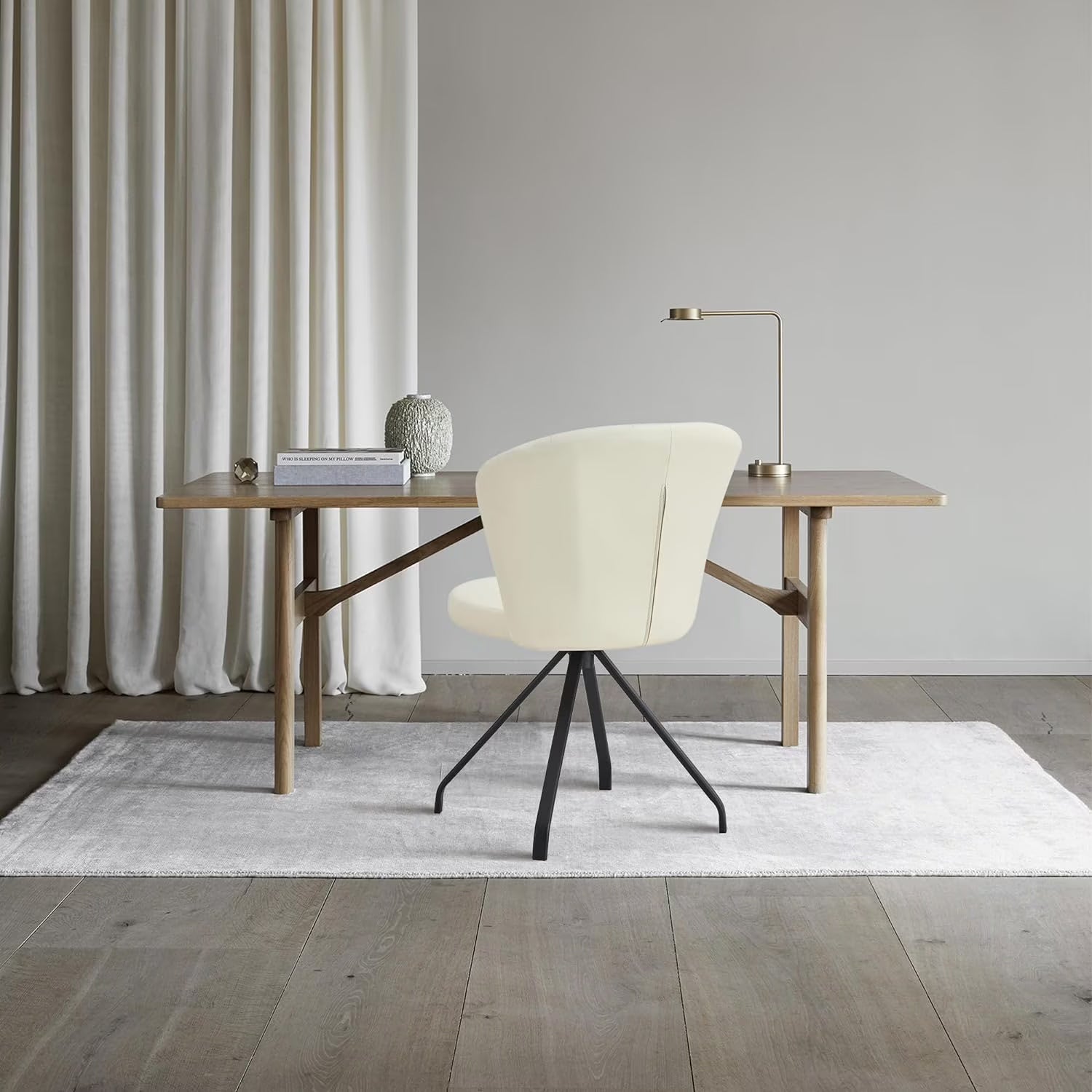 Milk White 360° Swivel PU Vanity Chair V5806