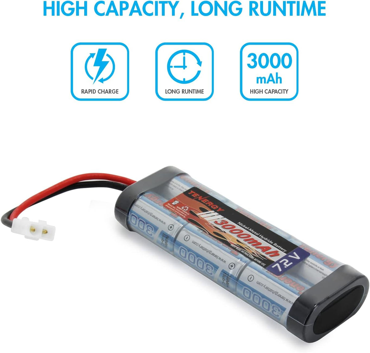 2 Pack 7.2V 3000mAh Flat NiMH Battery Packs with Smart Charger W477