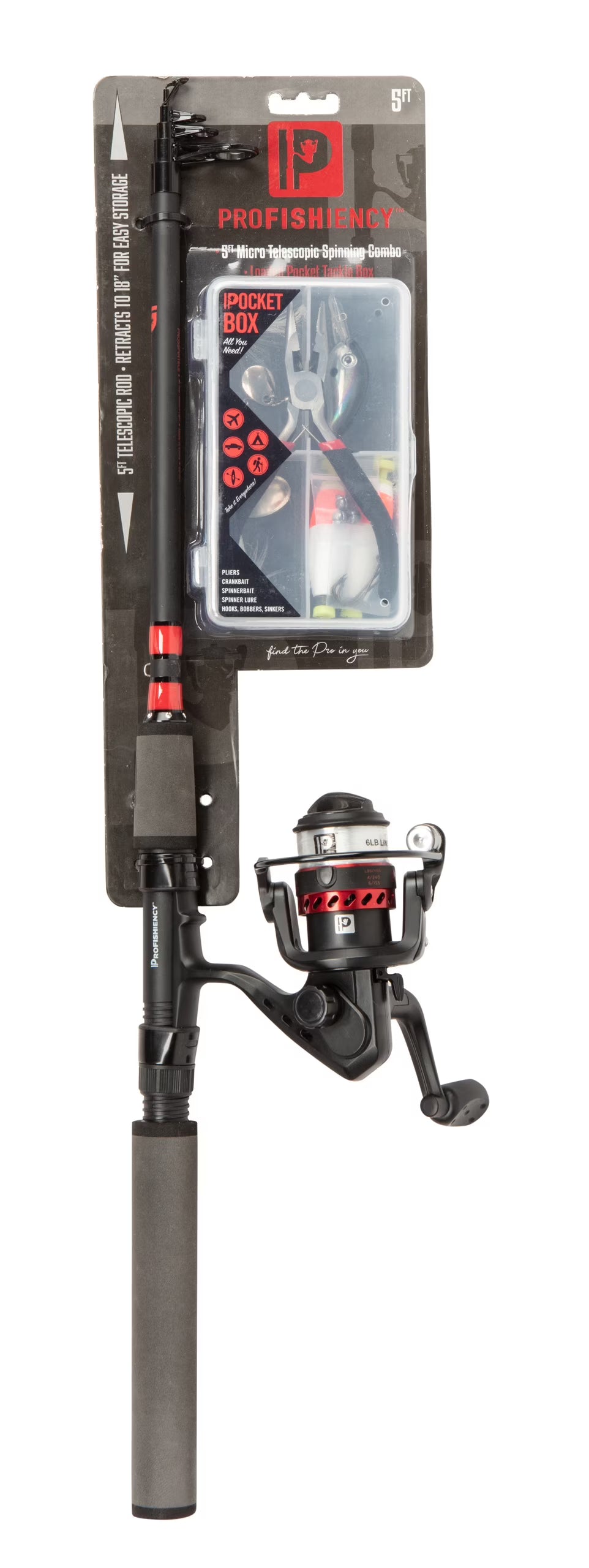 5' Micro Telescopic Fiberglass Spin Combo with Loaded Pocket Box V79929
