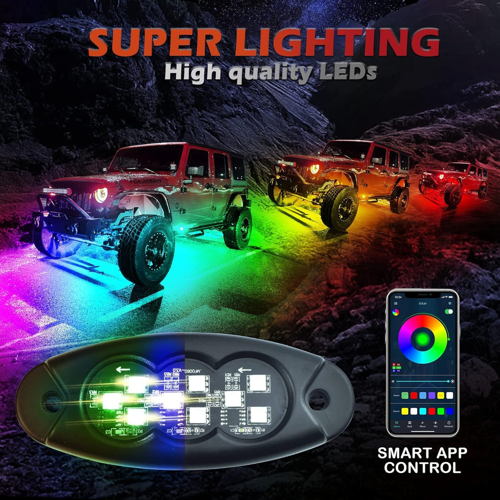 10 Pods RGB Rock Lights for Trucks SUV ATV UTV Off Road, Waterproof IP68 G5252