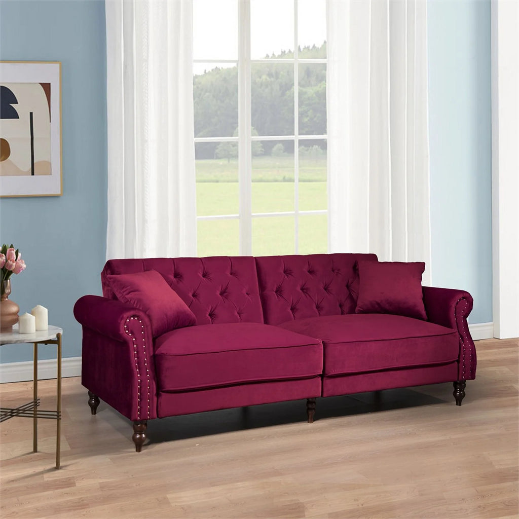 Wine Red Velvet Sofa Bed Sleeper Z326967