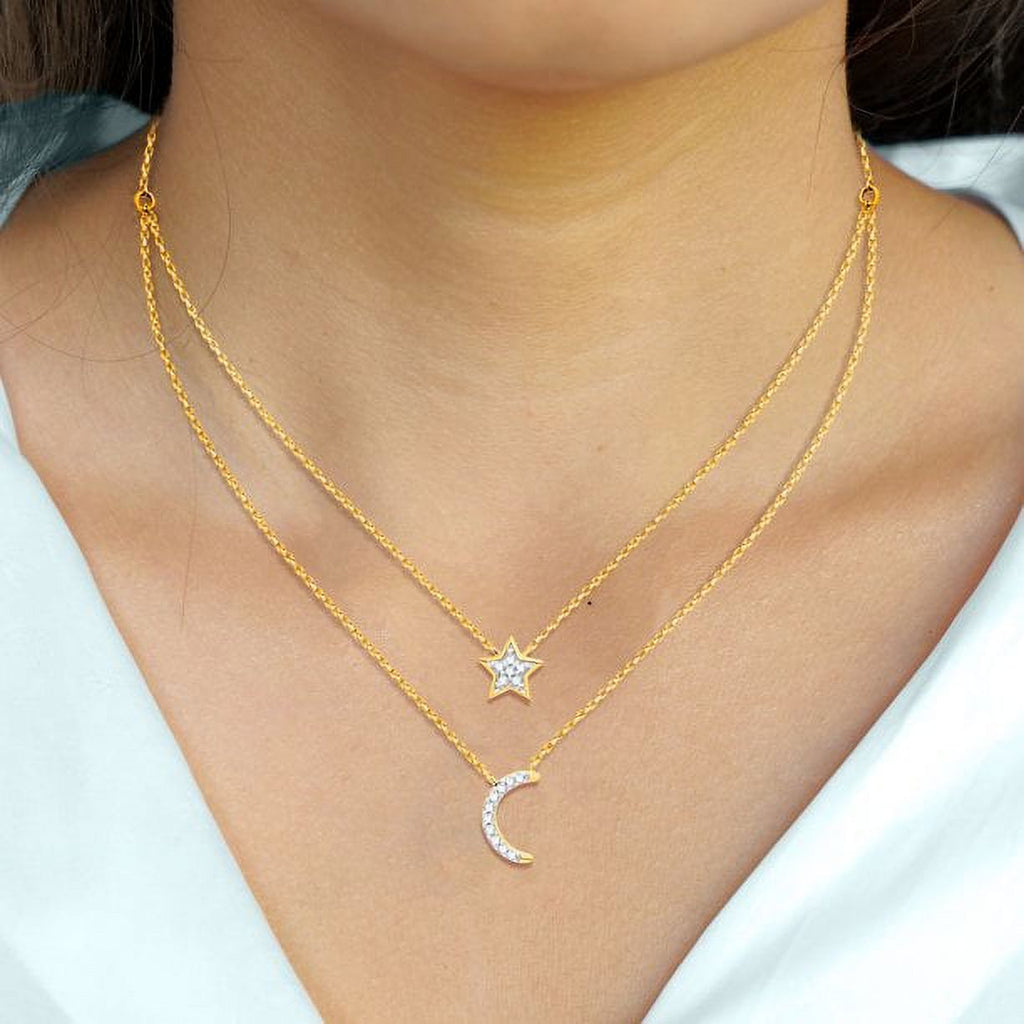Round Cut Natural Diamond Necklace in 18K Yellow Gold over Silver T4911