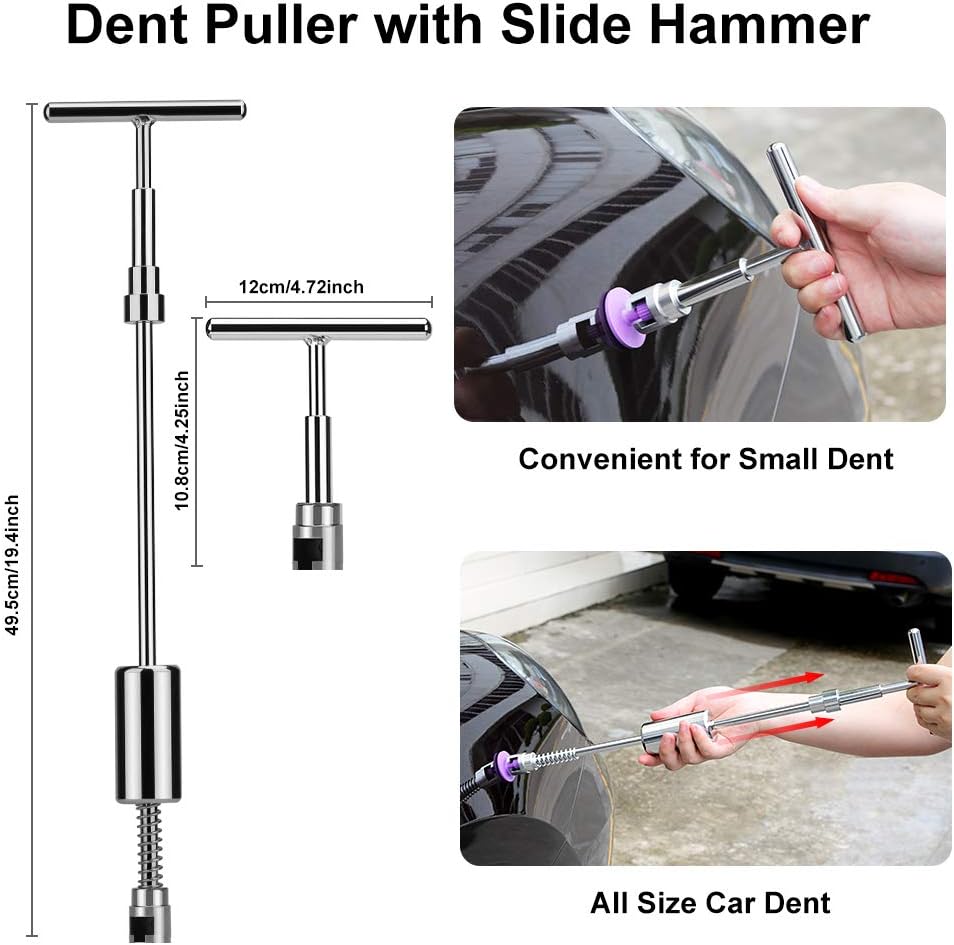 53pcs Dent Puller Paintless Dent Repair Tools Kit with Golden Dent Lifter Glue Sticks Tabs Slide Hammer L371953