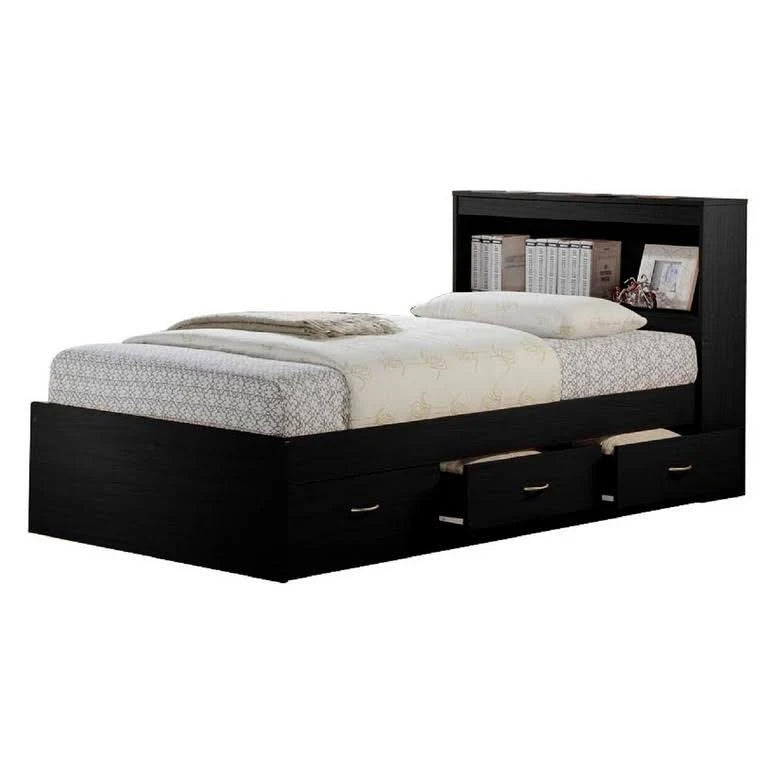 Twin-size Captain Bed with 3-Drawers and Headboard White U819