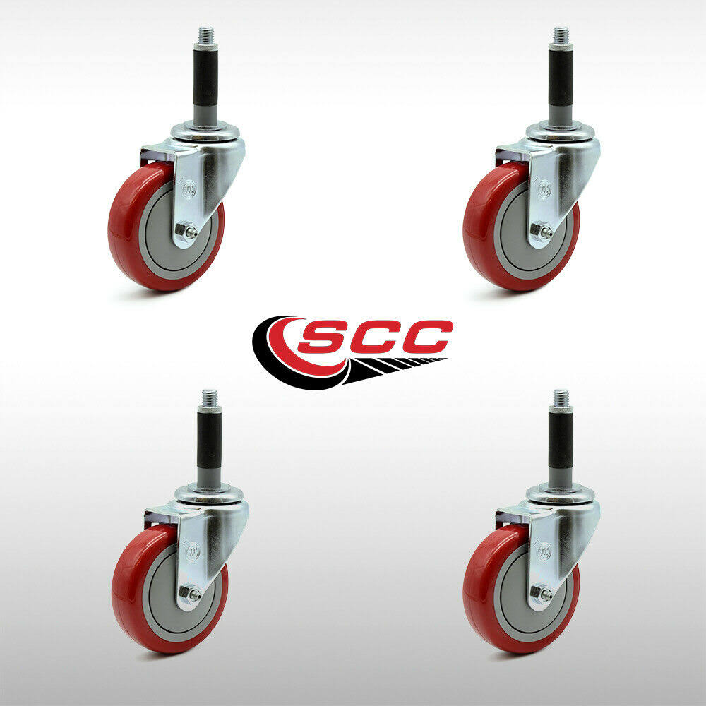 4x22 Red Polyurethane Swivel Caster Set of 4 Q387