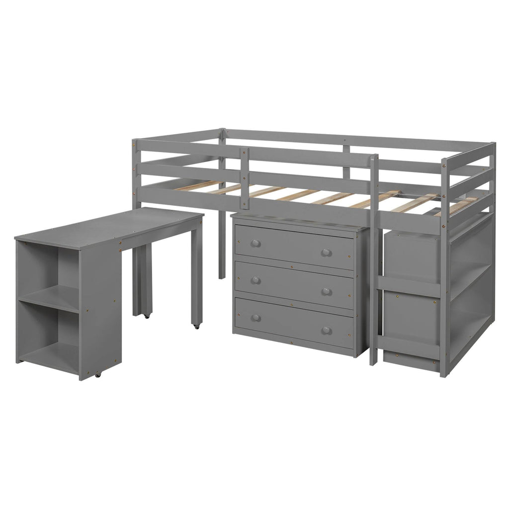 Twin Loft Bed with Cabinet and Rolling F3880