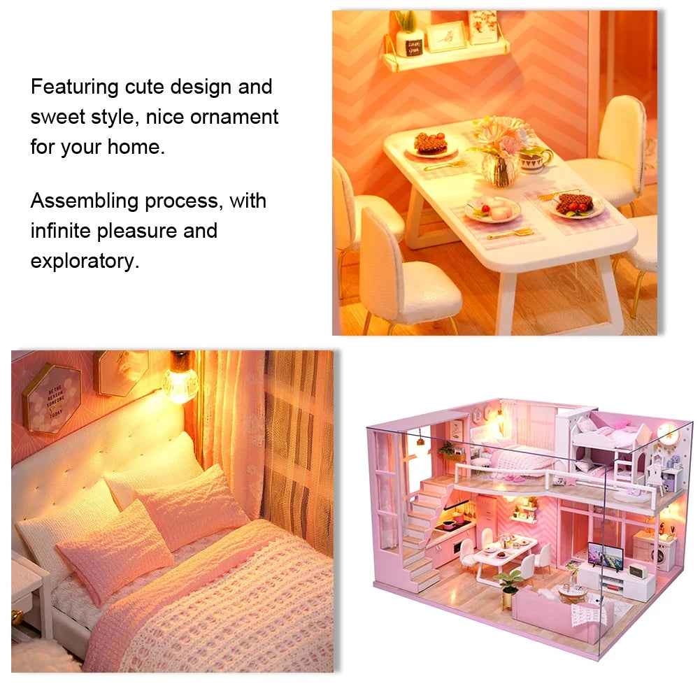 Pink Wooden Dollhouse Kit H2505