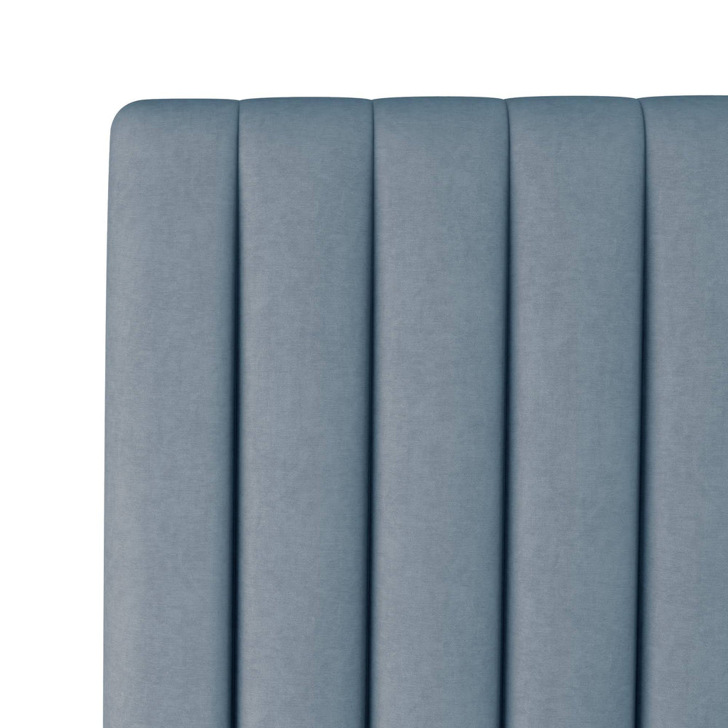 Queen Channel Bed Light Blue Velvet Q13332