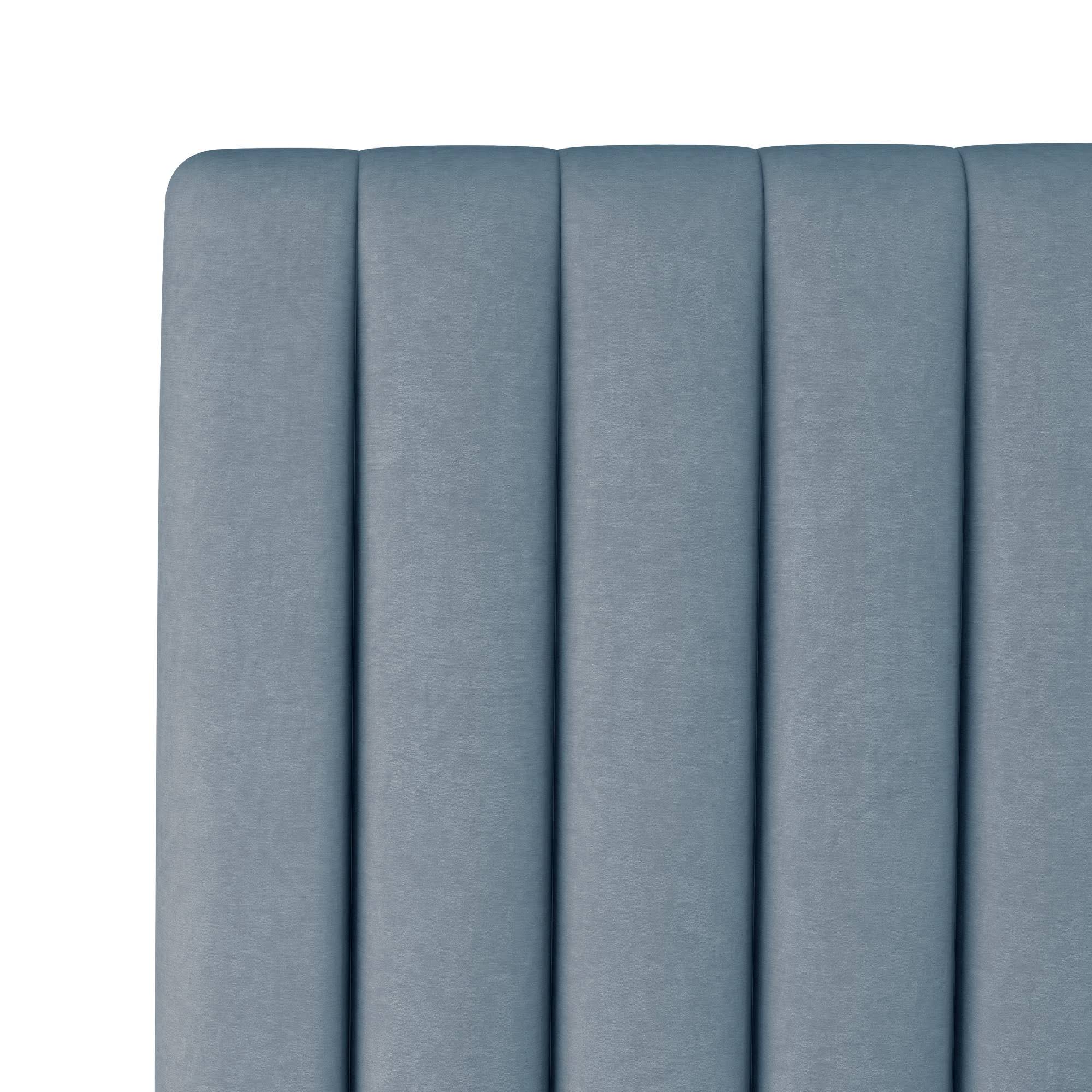Queen Channel Bed Light Blue Velvet Q13332
