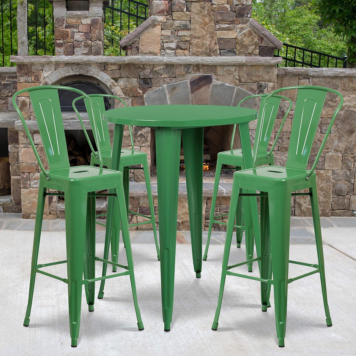 Silver Metal Bar Table Set with 4 Stools K23461