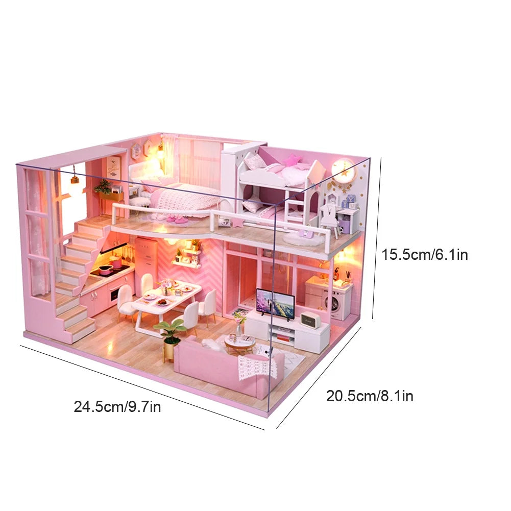 Pink Wooden Dollhouse Kit H2505