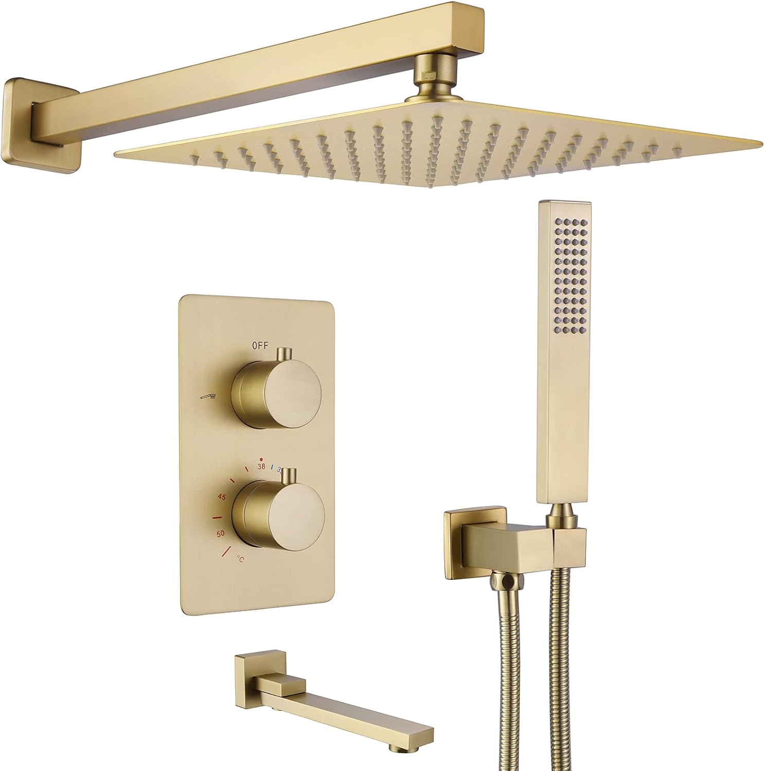 Matte Black Thermostatic Rain Shower Head Kit with Handheld Sprayer, Brass Valve Included K3428