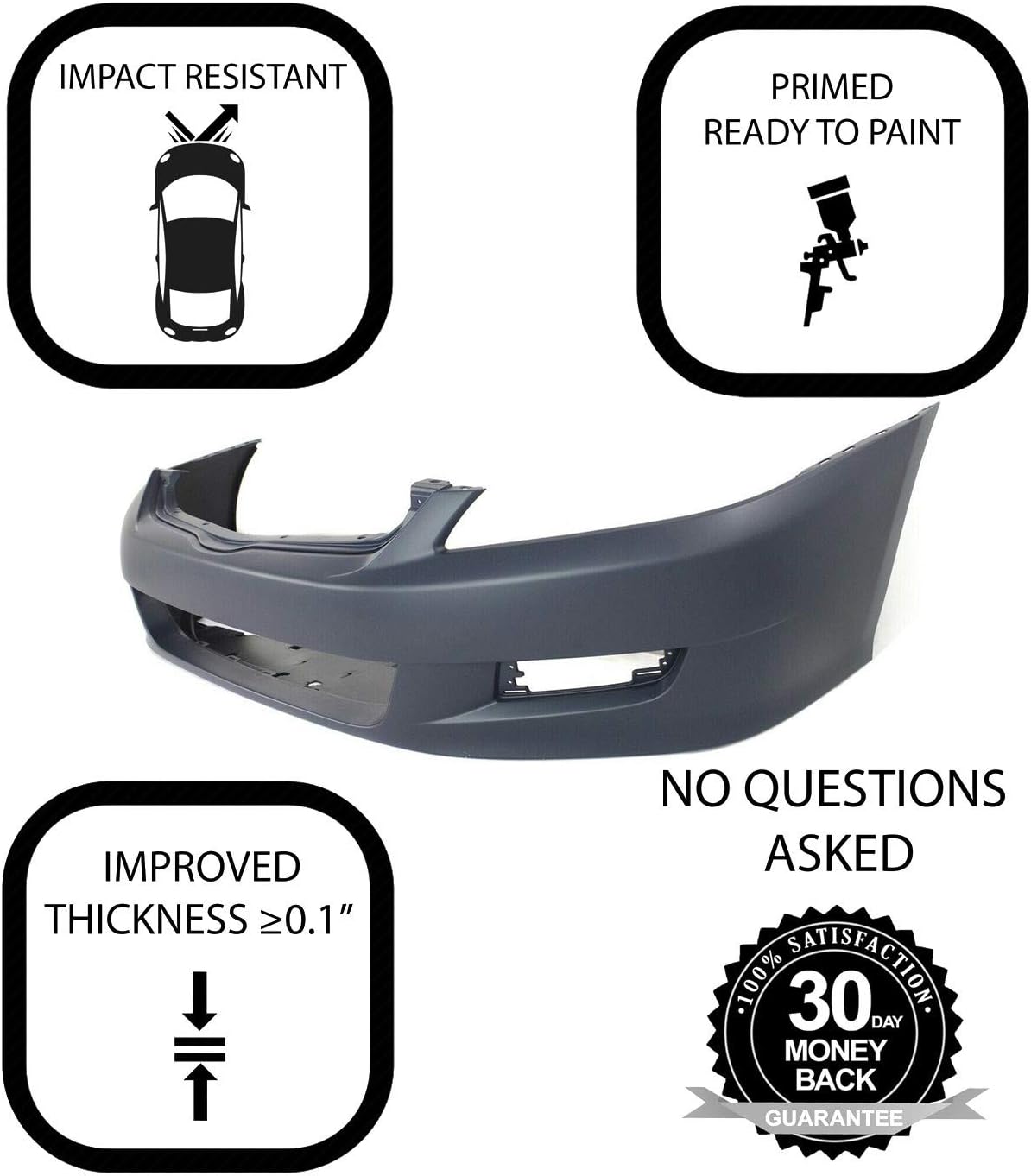 2006-2007 Honda Accord Coupe Front Plastic Bumper Cover Fascia with Fog Light Holes O995552