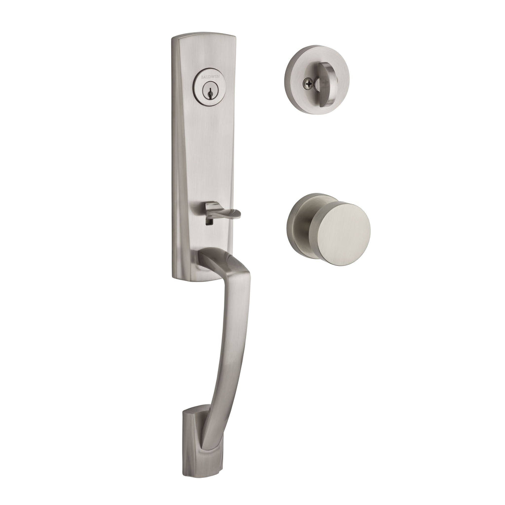Satin Black Single Cylinder Handleset with Contemporary Round Rose Door Knob T2561