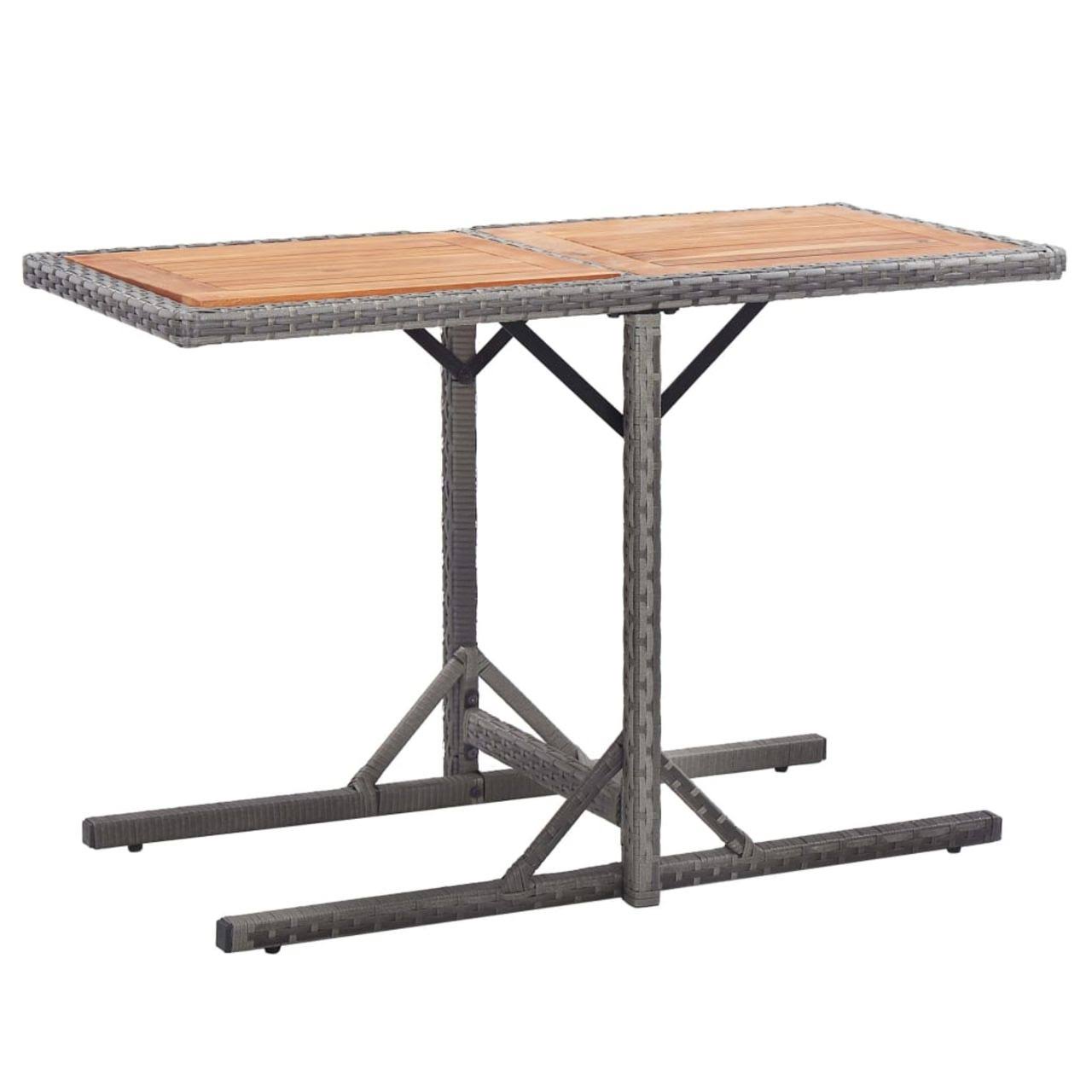 Anthracite Poly Rattan and Solid Acacia Wood Garden Table U705