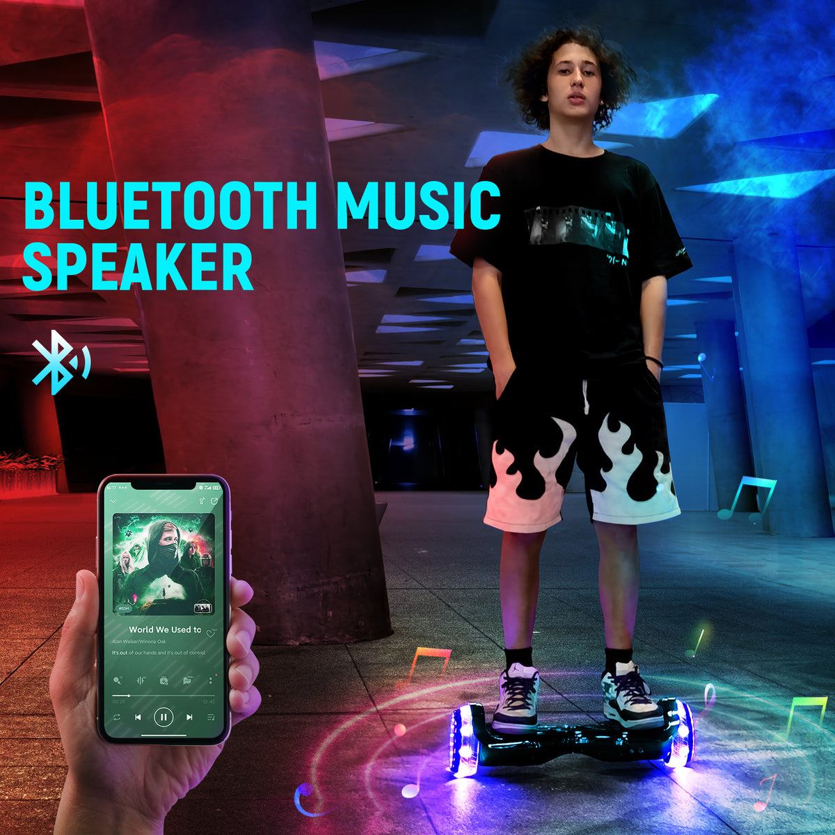 Bluetooth Hoverboard with LED Lights, All Terrain 6.5 inch Two Wheels Electric Scooter Q47769