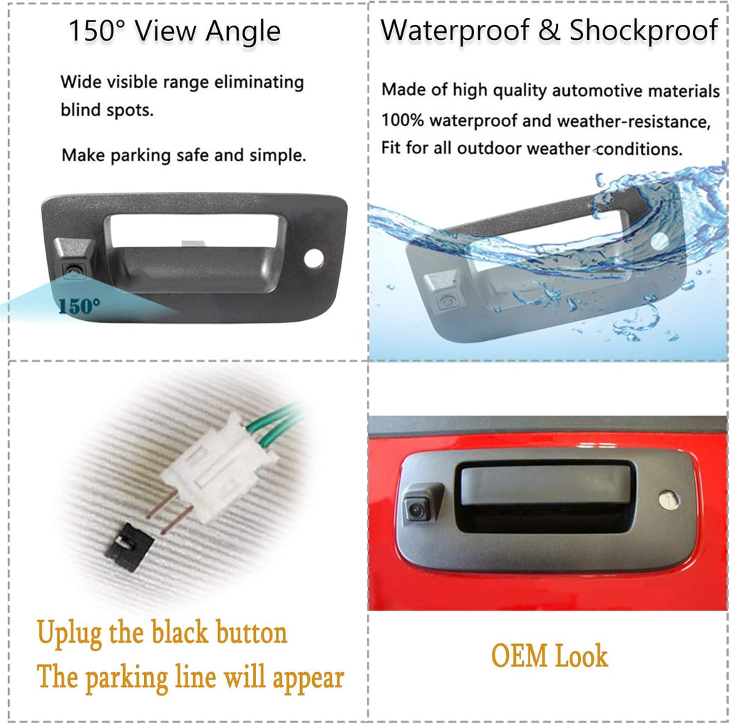 Tailgate Handle Backup Rear View Camera Black S3123