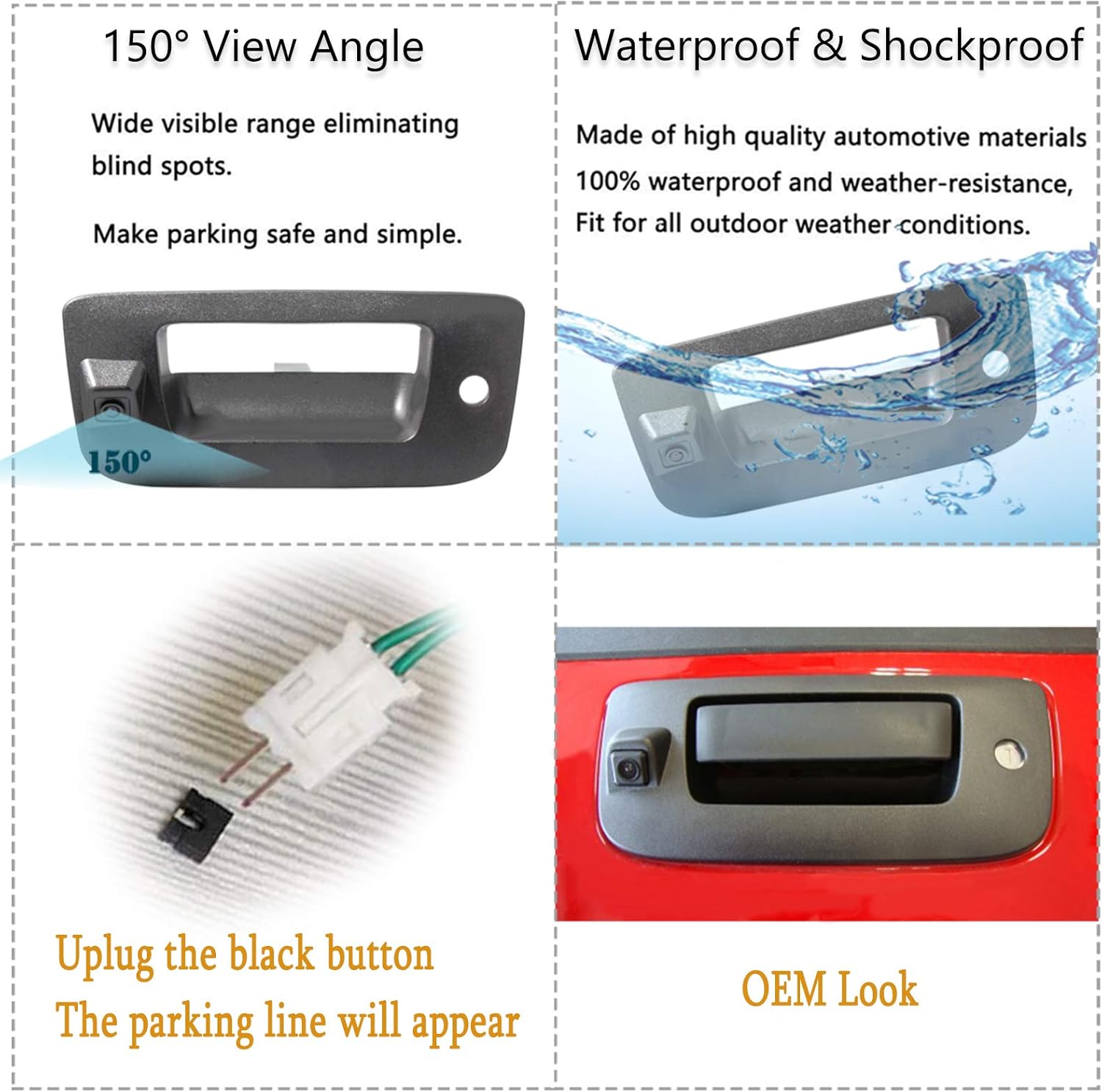 Tailgate Handle Backup Rear View Camera Black S3123