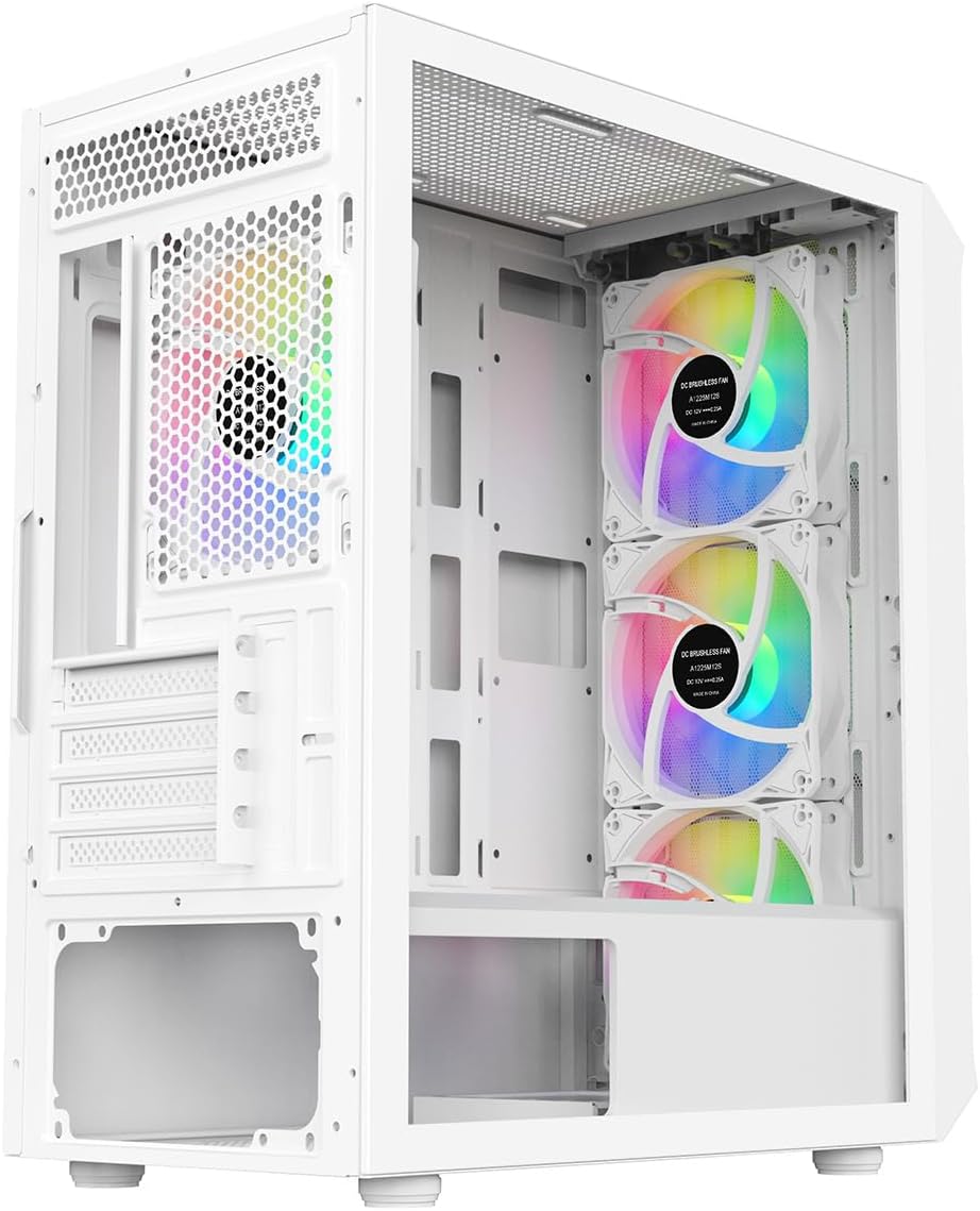 White Micro-ATX PC Gaming Case with Mesh Front Panel & Tempered Glass Side Panel Z660408