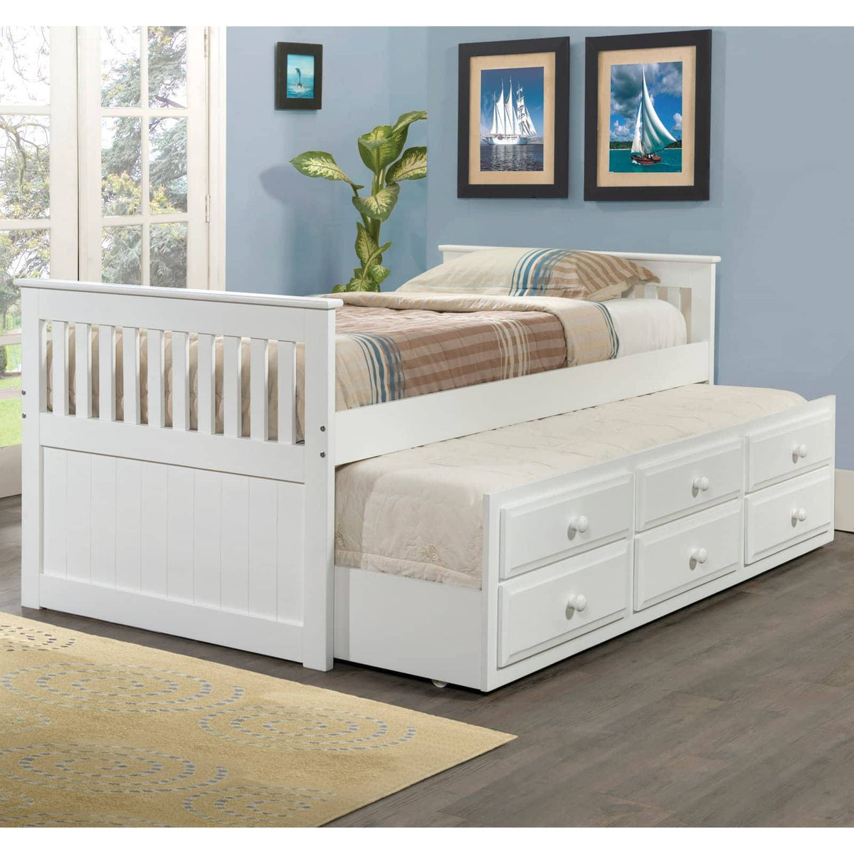 White Mission Twin Captains Trundle Bed U425082