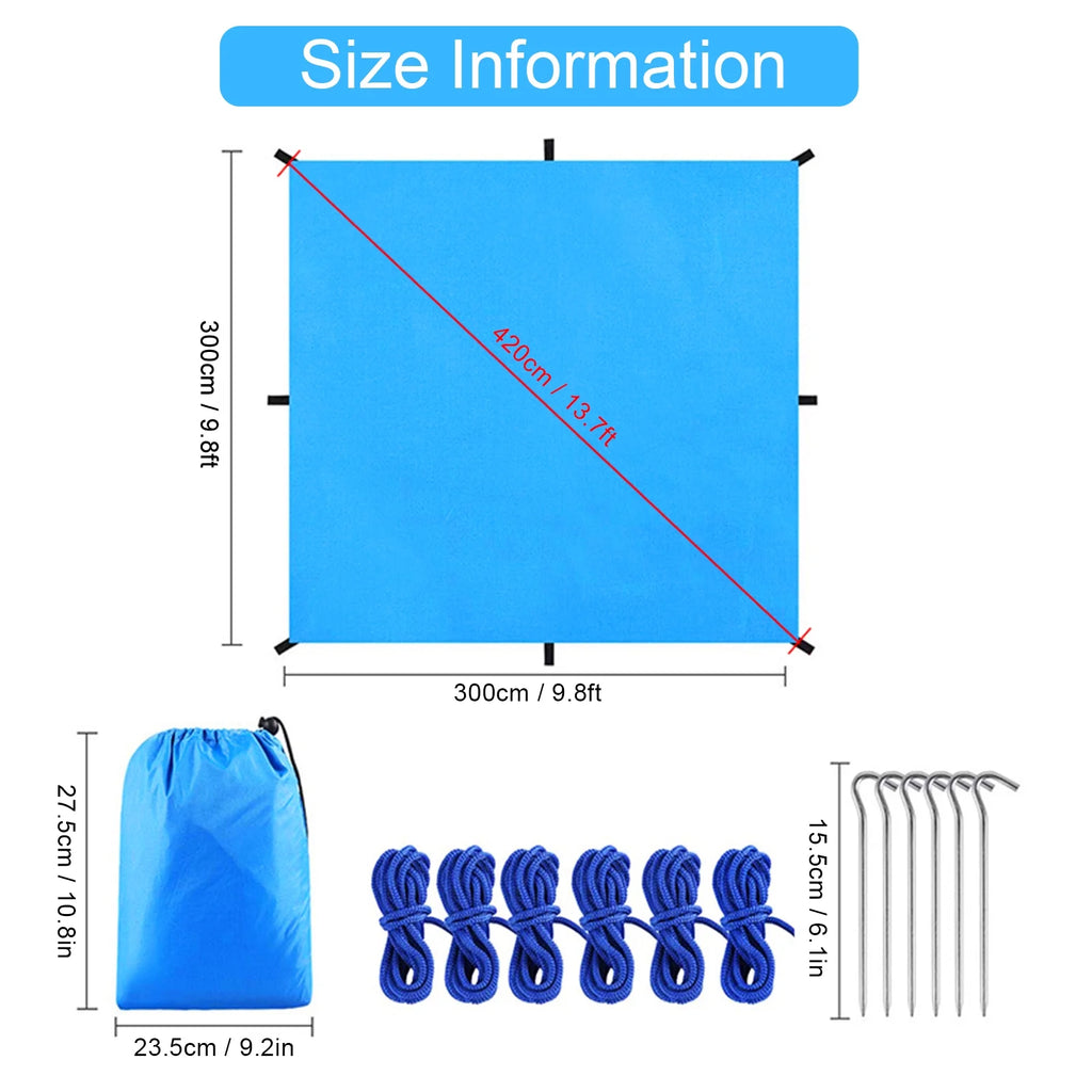 9.8ft Waterproof Camping Tarp Hammock Sunshade Rain Shelter Tarpaulin Canopy E274