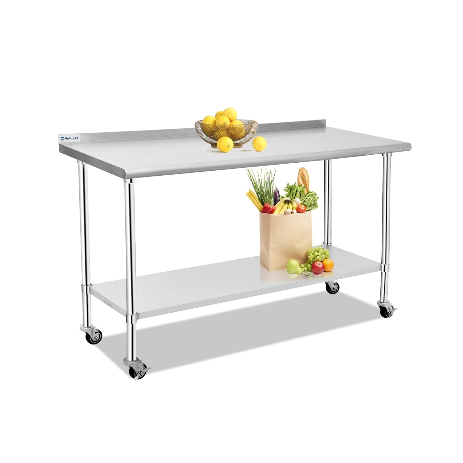 Stainless Steel Prep & Work Table 48 x 24 Inches with Caster and Adjustable Undershelf J863513